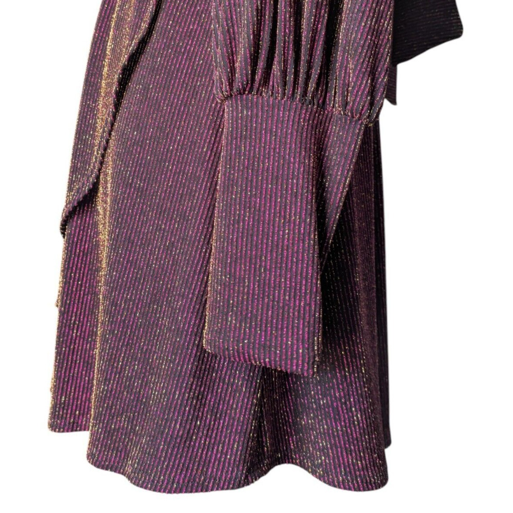 Black Halo Gavin Metallic Purple Black Ribbed Mini Dress Sz 4 Shimmer High Neck - Picture 8 of 11